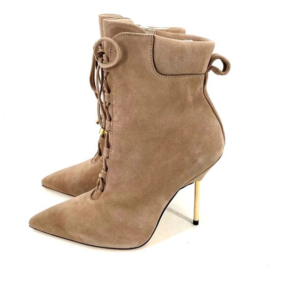 Good American Scandal Lace Up Stilleto Booties Stone Size 6 GA012KS-X - Picture 2 of 8